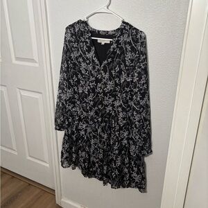 LOFT Navy blue and White Floral Long Sleeve Dress